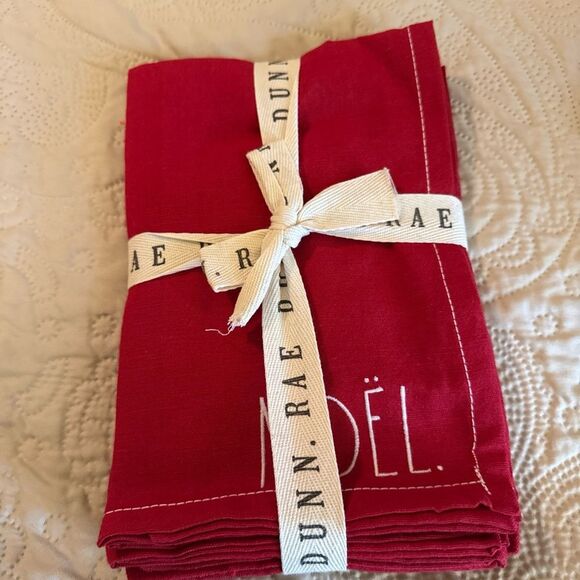 Rae Dunn embroidered holiday napkins. Noel, Peace, Merry and HoHoHo- red - Picture 2 of 5